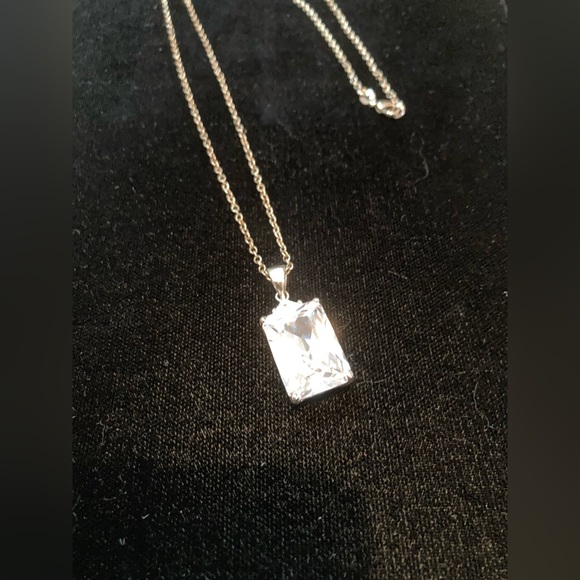 925 SS 24” long chain. Large Emerald cut CZ set in 925 SS raised cage 1”x 1/2” - Picture 8 of 12